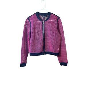 A.N.A Pink & Black Fishnet Mesh Bomber Jacket Size PXL Skater Streetwear 80's